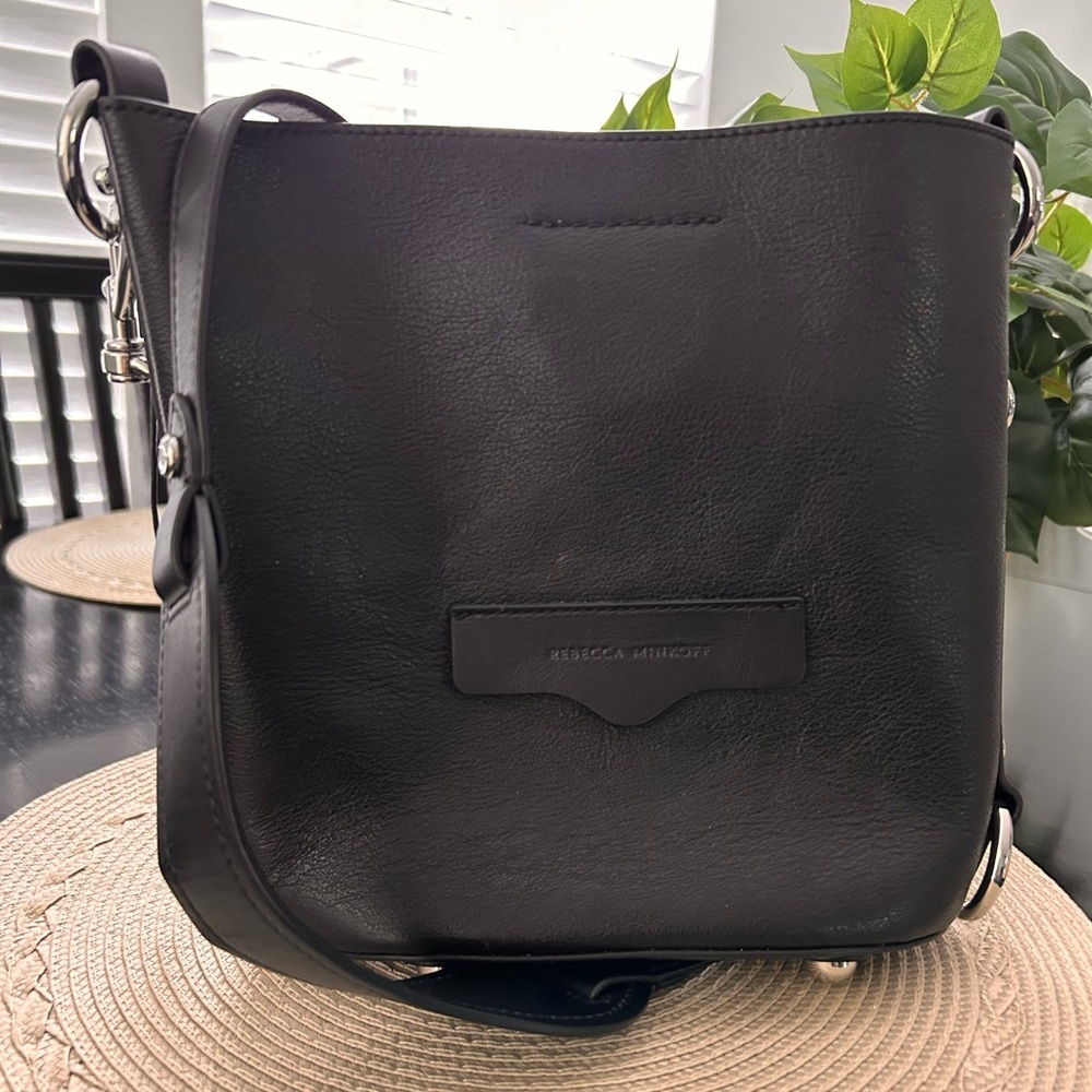NWT Tags Not Attached Rebecca Minkoff Black Leather Bucket Bag Two Ways to Wear